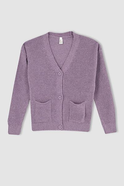 DeFacto Girl's Regular Fit V-Neck Knitwear Cardigan
