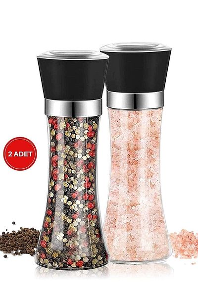 Tilbe Home Black Pepper Salt Shaker Mill Ceramic Blade Spice Grinder Luxury Glass 3 Stage Has Mill Set