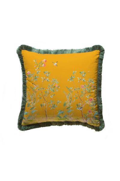 Adawall Velvet Pillow with Yellow Flower Design (Filler Bead Fiber Internatio...