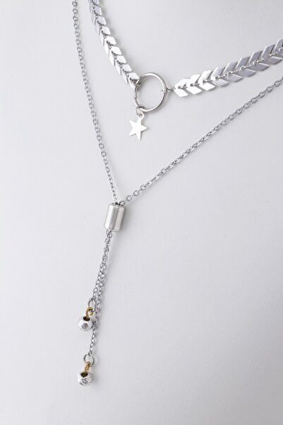 Sortie Aksesuar Çelik Yıldız Figürlü Asansörlü Kombin Kolye 0136
