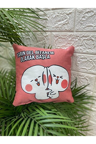 by ballı biocotton Espirili Sevimli Hediyelik Minik Kırlent Yastık 28x28 Dijital Baskı