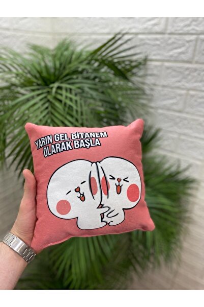 by ballı biocotton Espirili Sevimli Hediyelik Minik Kırlent Yastık 28x28 Dijital Baskı