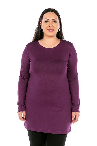 DISENTIS MODEST Plus Size Round Neck Long Sleeve Viscose Long Plum Body
