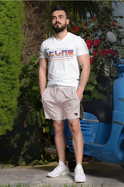 Genel Markalar Eb Beyaz Erkek Cep Detaylı Baskılı Deniz Şortu