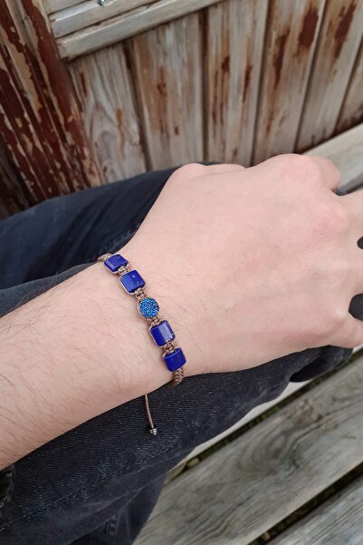 Lapis Lazuli Zirkon Taşlı Gümüş Aparat El Yapımı Doğal Taş Bilek