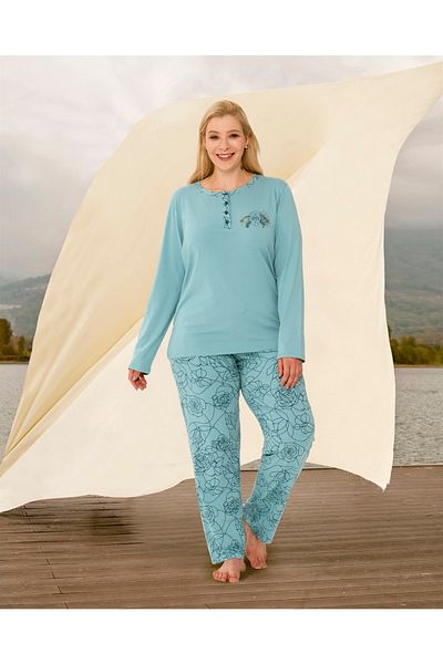 Doreanse Set de pijamale tricou cu mânecă lungă cu imprimeu floral albastru pentru femei 4083p