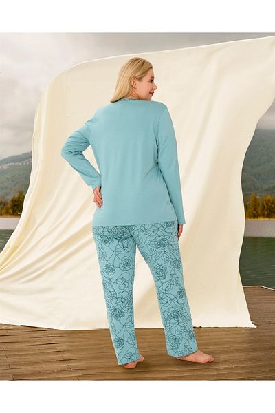 Doreanse Set de pijamale tricou cu mânecă lungă cu imprimeu floral albastru pentru femei 4083p
