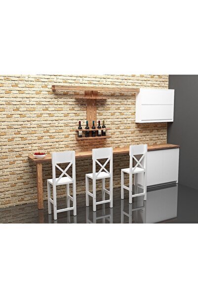Monywood Masif Ahşap Bar Masası - Mutfak Masası Ve Dolabı Mtfk6004