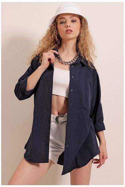 Bigdart Námořnická modrá Fashionmy Cabinet Oversize dlouhá košile