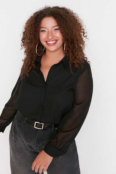 Trendyol Curve Plus Size Shirt - Black - Regular fit