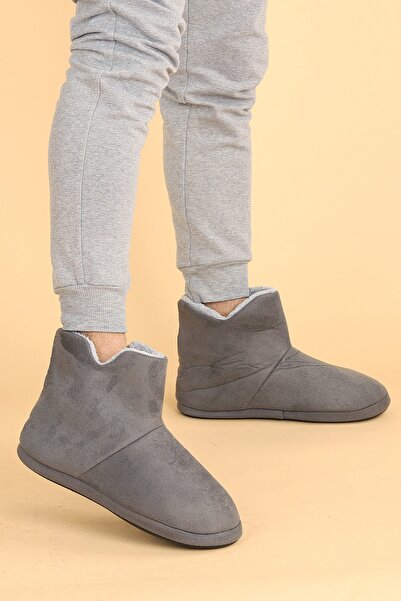 KARAMAZI Ανδρικές χειμερινές μπότες γκρι σουέντ για το σπίτι