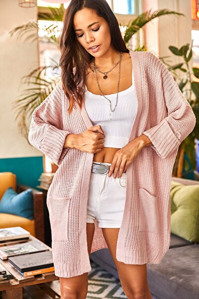 Olalook Women's Powder Sleeve Folded Pocket Loose Knit Cardigan HRK-19000123