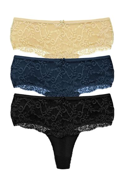 HNX High Waist Lace Front 3-Piece Plus Size Women's String