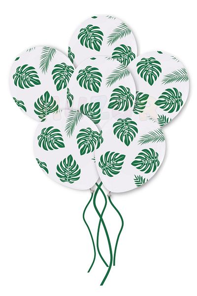 Huzur Party Store Leaf Patterns Printed White Balloon 10 Pieces 30 Cm Safari Character Concept Themed Birthday Party