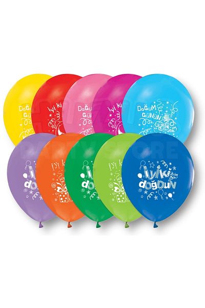 Huzur Party Store Happy Birthday 10Pcs Balloon 30cm Balloon Star Confetti Detail Printed Mixed Color Birthday Party