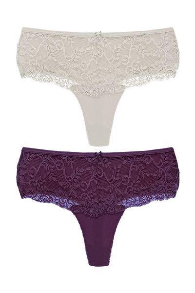 HNX High Waist Lace Front Plus Size Women's String - Pack of 2