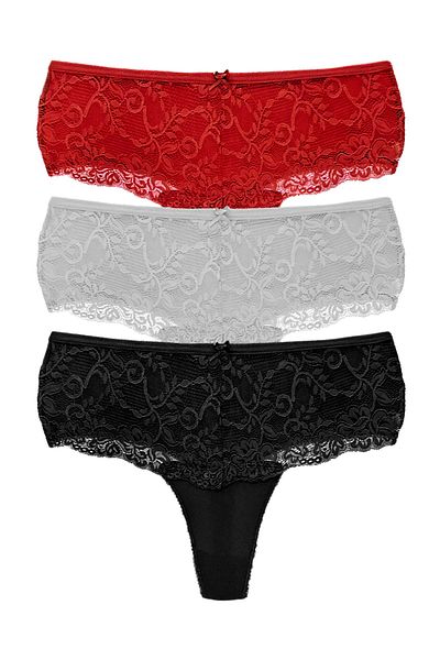 HNX High Waist Lace Front 3-Piece Plus Size Women's String