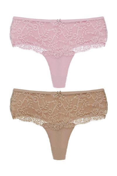 HNX High Waist Lace Front Plus Size Women's String - Pack of 2