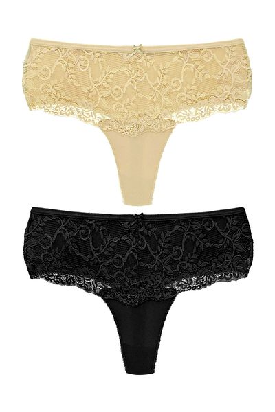 HNX High Waist Lace Front Plus Size Women's String - Pack of 2