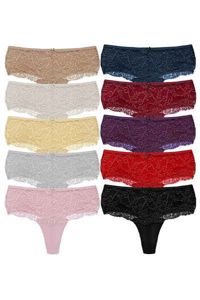 HNX High Waist Lace Front 10 Pieces Large Size Women's String