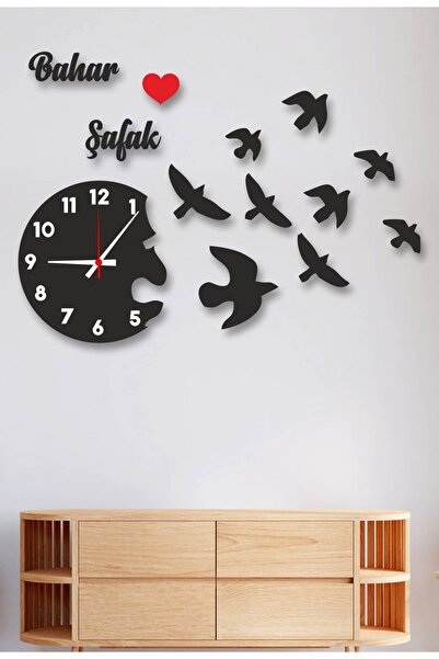 AHŞAP HEDİYENİZ Isme Özel Uçan Martı Dekoratif Ahşap Duvar Saati