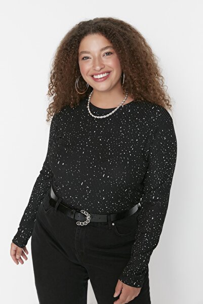 Trendyol Curve Plus Size Μαύρη Πουά Πλεκτή Μπλούζα - TBBAW23AF00016