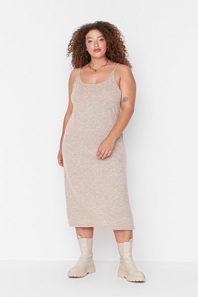 Trendyol Curve Plus Size Beige Soft Cardigan-Kleid 2-teiliges Set – TBBAW23AH00004