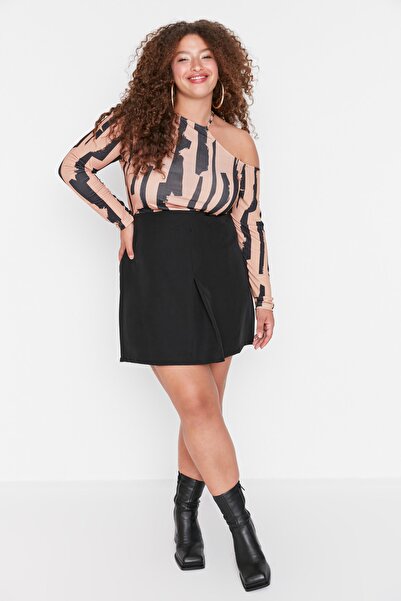Trendyol Curve Fustă neagră plisată mini Tesut TBBAW23AZ00024