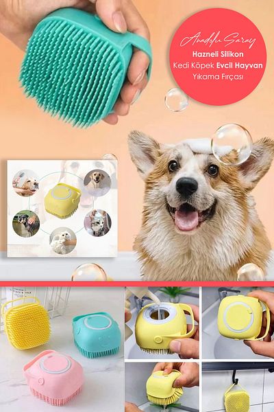 Anadolu Saray Çarşısı Silicone Cat Dog Pet Washing Brush with Shampoo Reservoir Massage Animal Washing Brush