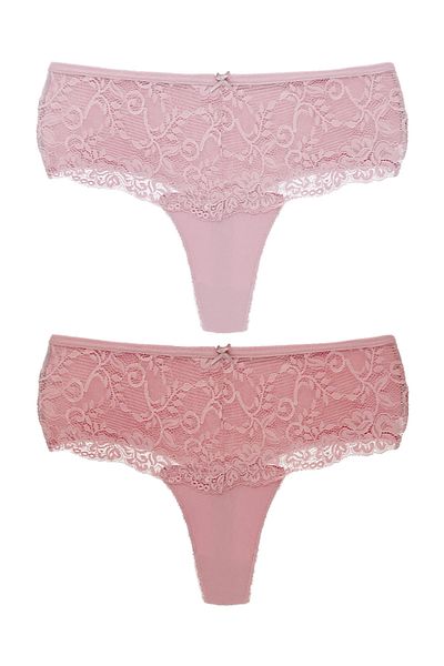 HNX High Waist Lace Front Plus Size Women's String - Pack of 2