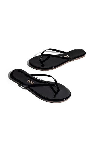 Tkees Women's Heelless Black Patent Leather Flip Flops
