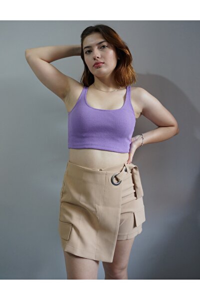 NEK Krem Cep Detaylı Şort Etek