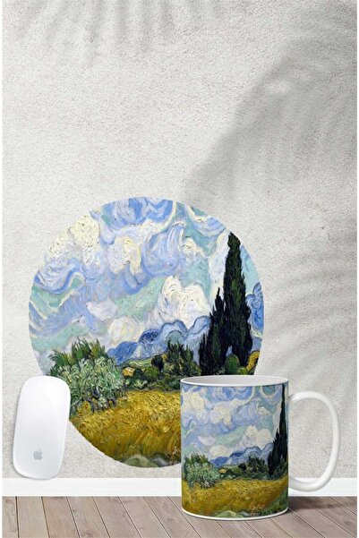 Gizeo Concept Van Gogh Wheatfield Desenli Bilek Destekli Mouse Pad Kupa Seti