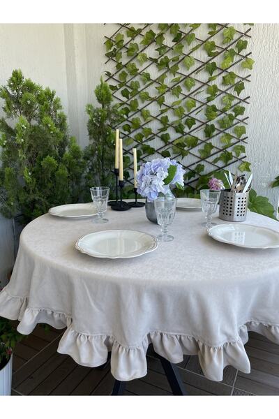Decamor home Τραπεζομάντιλο από μαλακό ύφασμα πέτρας με βολάν Vintage στρογγυλό χωρίς ανησυχία