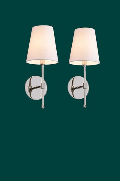 BSA LIGHTING (2 PCS) Anais Single Chrome Modern Sconce (WITH WHITE LAMP SHADE)