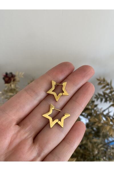 ACCESSORIES WORLD Çelik Gold Renk Kadın Erkek Yıldız Halka Küpe