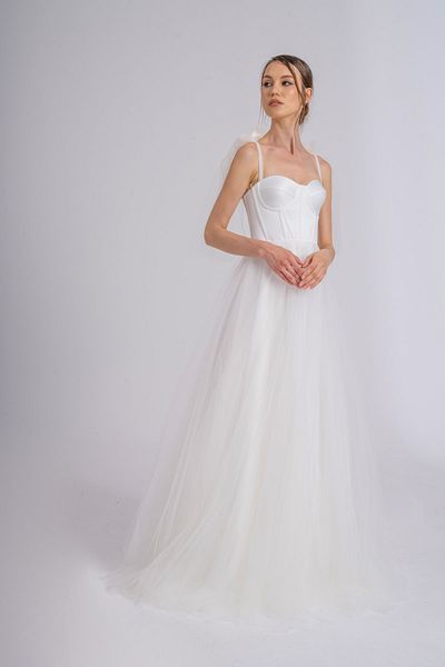 Lenta Moda White Maxi Length Tulle Evening Dress and Wedding Dress