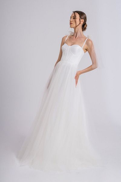 Lenta Moda White Maxi Length Tulle Evening Dress and Wedding Dress