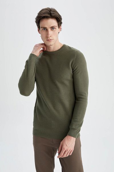 DeFacto Úpletový svetr Slim Fit Crew Neck