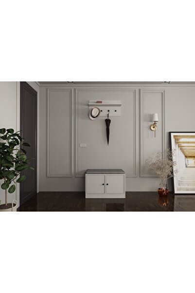 Nettrends Duvar Askılıklı Puflu Ayakkabılıklı Portmanto Beyaz 65 Cm Prt-1006-ç