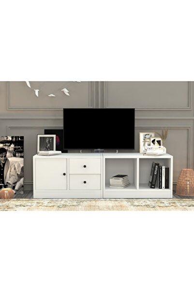 Nettrends Rafli Çekmeceli Tv Ünitesi Beyaz 130 Cm Tvt-1005-ç