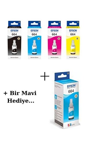 EPSON T664 Ecotank L365 Orjinal 4 Renk Mürekkep Kartuş Takımı 70ml *4 + 1 Mav...