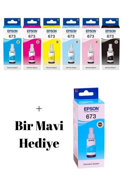 EPSON T673 Ecotank L800 Orjinal Mürekkep kartuş Takımı Bk-c-y-m-lm-lc *70ml. ...