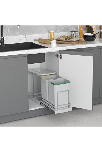 ARON Starax S-2392 Tezgah Altı Dolap Içi Teleskopik Raylı Plastik Gövde Çöp K...