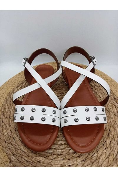 Serra Sandale de zi cu zi albe pentru femei cu accesorii cu împânzire