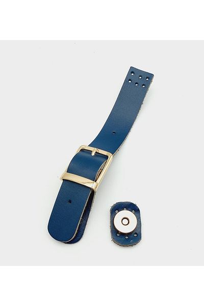 angel çanta aksesuar Κάλυμμα τσάντας με αγκράφα 18x2,3 cm Navy Blue από πραγματικό δέρμα με ελαφρύ χρυσό μέταλλο