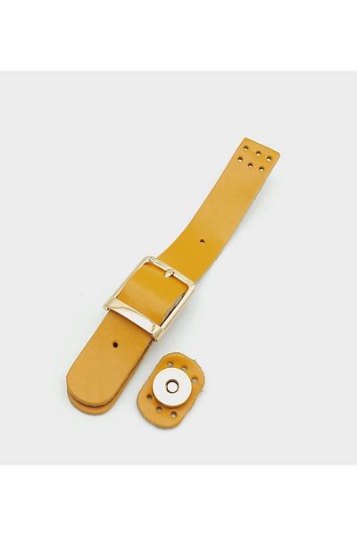 angel çanta aksesuar 18x2,3 Cm Mustard Real Leather Buckle Bag Cover Light Gold Metal