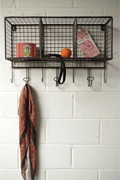 GO DEKOR Çok Amaçlı 3 Gözlü Antre Banyo Ve Mutfak 7 Askılı Telli Duvar Rafı (SİYAH)