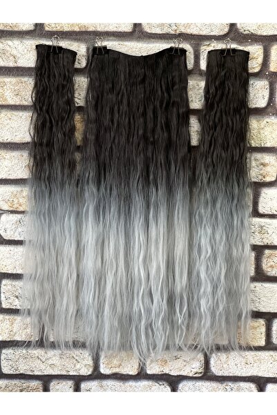 Fenomen Peruk Ημιμήνια+2 Πλαϊνά Μαύρα Γκρι Κυματιστά Κουμπώματα