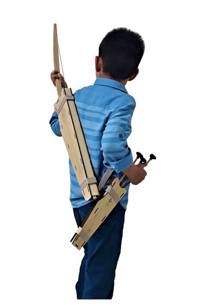 Ahtek Natural Wooden Arrow Bow and Shield Set 7 Pieces, Shield + Sword + Bow + 10 Arrows + Bow Scabbard + Quiver + Target